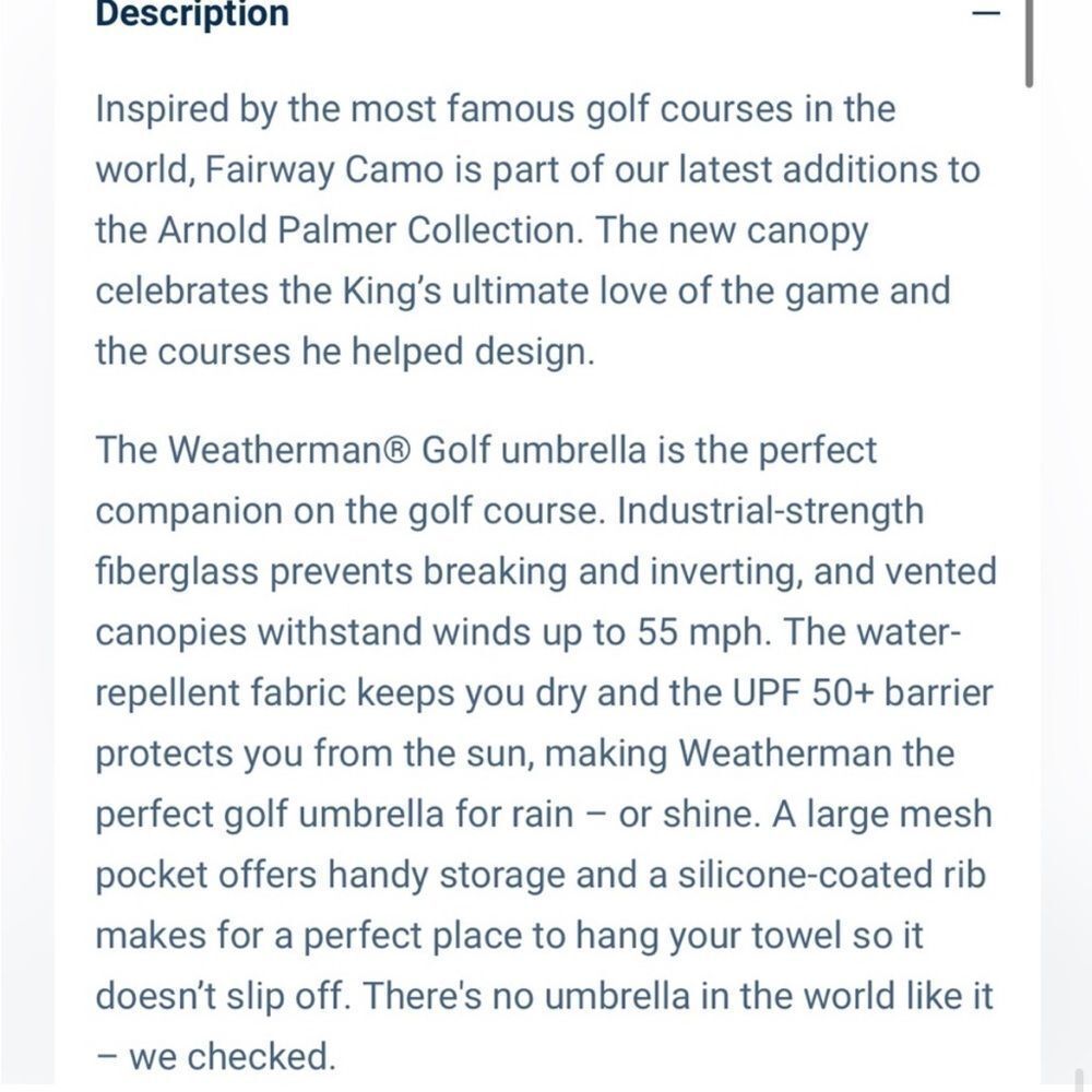 New Weatherman Arnold Palmer Camo Umbrella - Picture 6 of 6